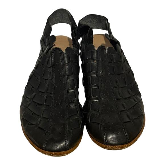 Rieker Black Woven Leather Slingback Sandals EU 42 US 11 Women's Heeled - Picture 3 of 7